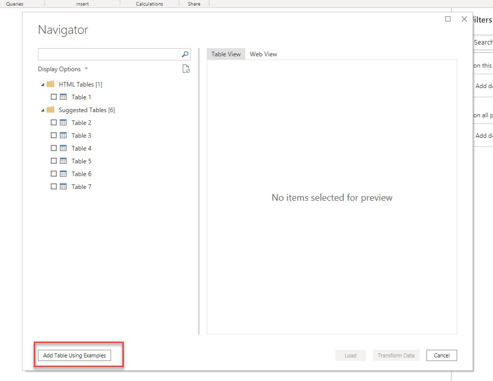 Add Table Using Examples MS Power BI